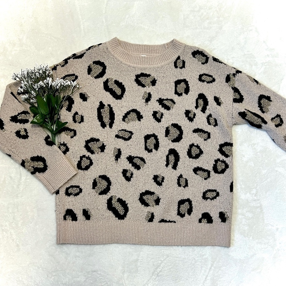 Anne Klein Metallic Fuzzy Leopard Sweater - Small